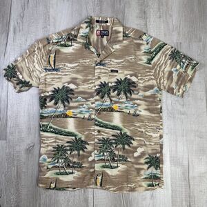 VTG Chaps Ralph Lauren Mens Hawaiian Resort Button Up Loop Collar Shirt M Tan N